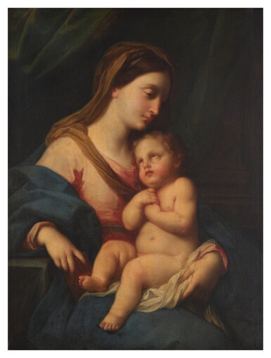 View full screen - View 1 of Lot 329. Madonna and Child before a green curtain.