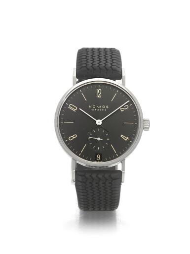 View full screen - View 1 of Lot 108. NOMOS | TANGENTE, A STAINLESS STEEL WRISTWATCH WITH DATE CIRCA 2007.