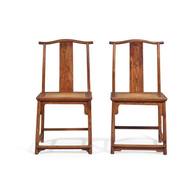 View full screen - View 1 of Lot 76. A pair of 'huanghuali' 'lamp-hanger' side chairs (Dengguayi), 17th century.