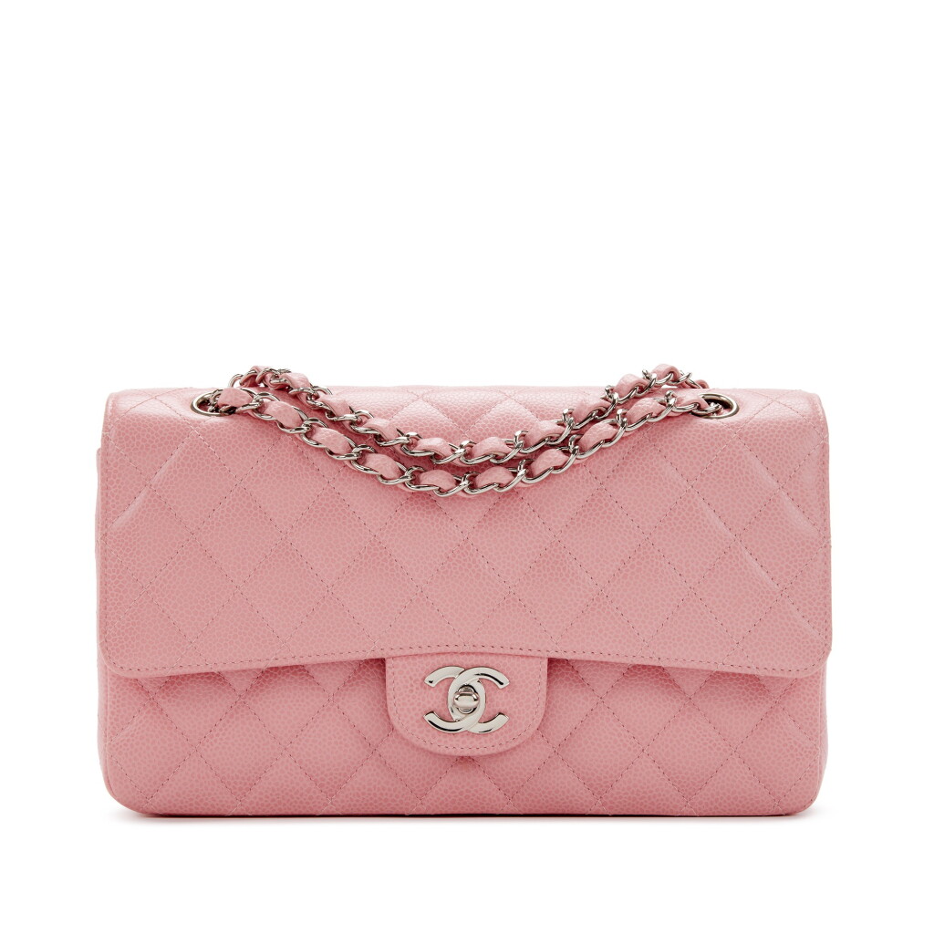 View full screen - View 1 of Lot 60. Pink Quilted Caviar Medium Classic Double Flap Bag Silver Hardware, 2003-2004.