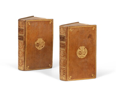 View full screen - View 1 of Lot 85. Sagesse de Louis XVI. 1775. 2 vol. Rel. aux armes des comtesses de Provence et d'Artois..