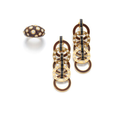 View full screen - View 1 of Lot 1119. Lacquer and diamond demi-parure, 1960s.