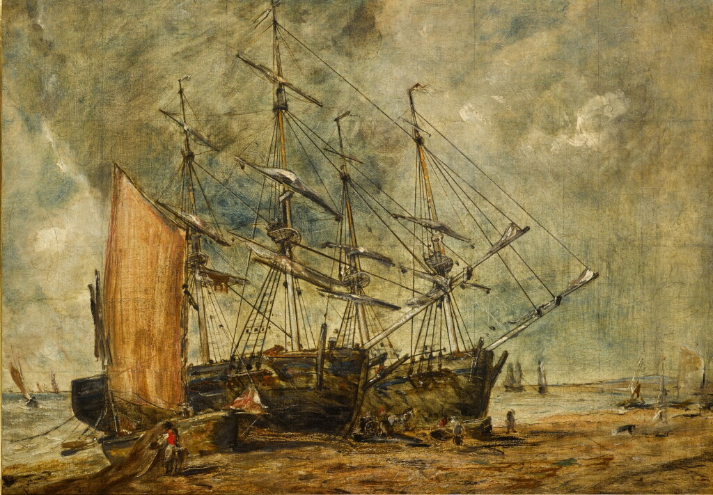 View full screen - View 1 of Lot 33. Colliers unloading on Hove Beach, looking towards Shoreham, Brighton《荷夫灘上卸貨的運煤船,遠眺布萊頓索爾海姆》.