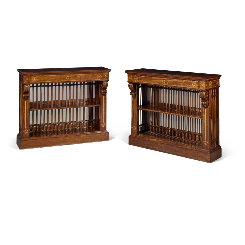 View full screen - View 1 of Lot 97. A Pair of Charles X Bois Citronnier-Inlaid Mahogany Étagères, Circa 1830.