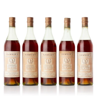 View full screen - View 1 of Lot 6769. Hawker's Fine Champagne Vintage Cognac 40.0 abv 1906 (5 BT70).