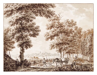 View full screen - View 1 of Lot 315. View from De Wijk towards Velsen, with a man leading a horse and cart.