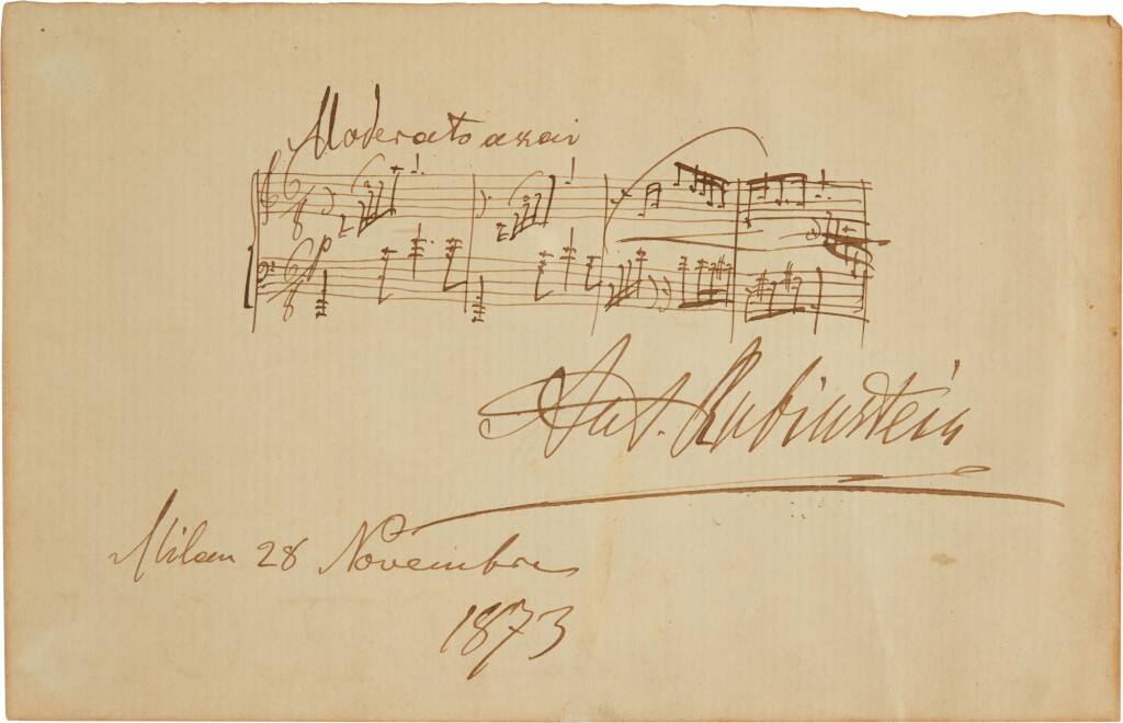 View full screen - View 1 of Lot 126. Anton Rubinstein | Autograph musical quotation signed, from the Fifth Barcarolle, in A minor, 28 November 1873.