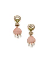 PAIR OF CORAL, PERIDOT AND DIAMOND EARRINGS, BULGARI