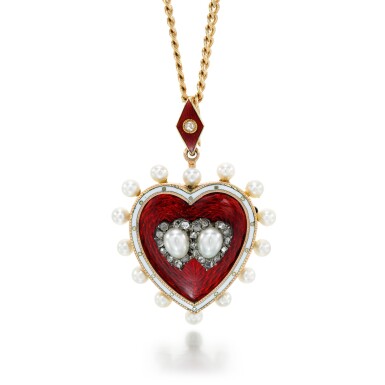 View full screen - View 1 of Lot 60. ENAMEL AND DIAMOND PENDANT NECKLACE.