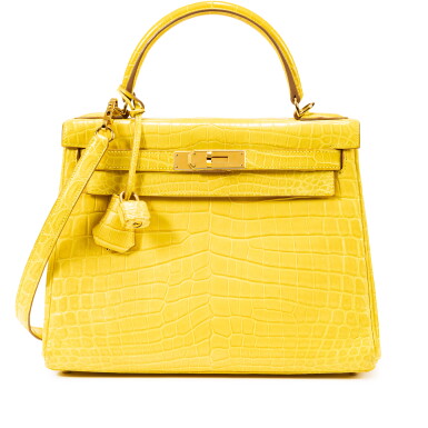 View full screen - View 1 of Lot 433. Jaune Mimosa Matte Niloticus Crocodile Kelly 28 Retourné Gold Hardware, 2013.