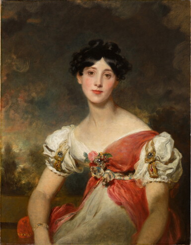 View full screen - View 1 of Lot 36. Portrait of Lady Catherine Bateson (1787–1873), half-length, wearing a white dress.