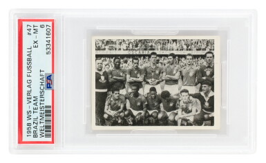 View full screen - View 1 of Lot 32. Pelé 1958 WS-Verlag Fussball Brazil Team #47 - PSA 6.