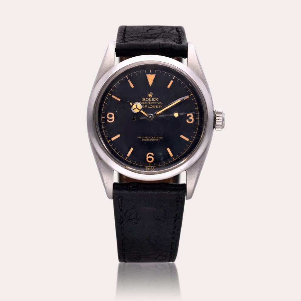 View full screen - View 1 of Lot 566. Reference 6610 Explorer | A stainless steel automatic wristwatch with Gilt dial, Circa 1958.