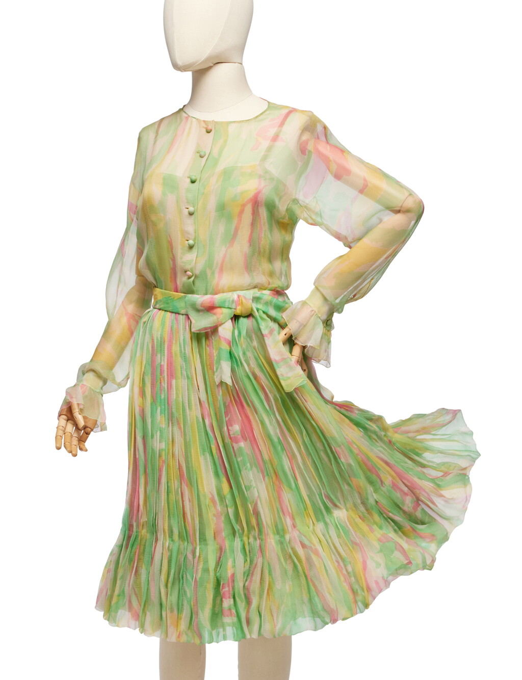 View full screen - View 1 of Lot 9. Haute Couture Pastel Chiffon Dress, Spring-Summer 1965.