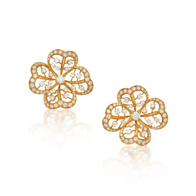 View full screen - View 1 of Lot 154. Pair of Gold and Diamond Earclips.