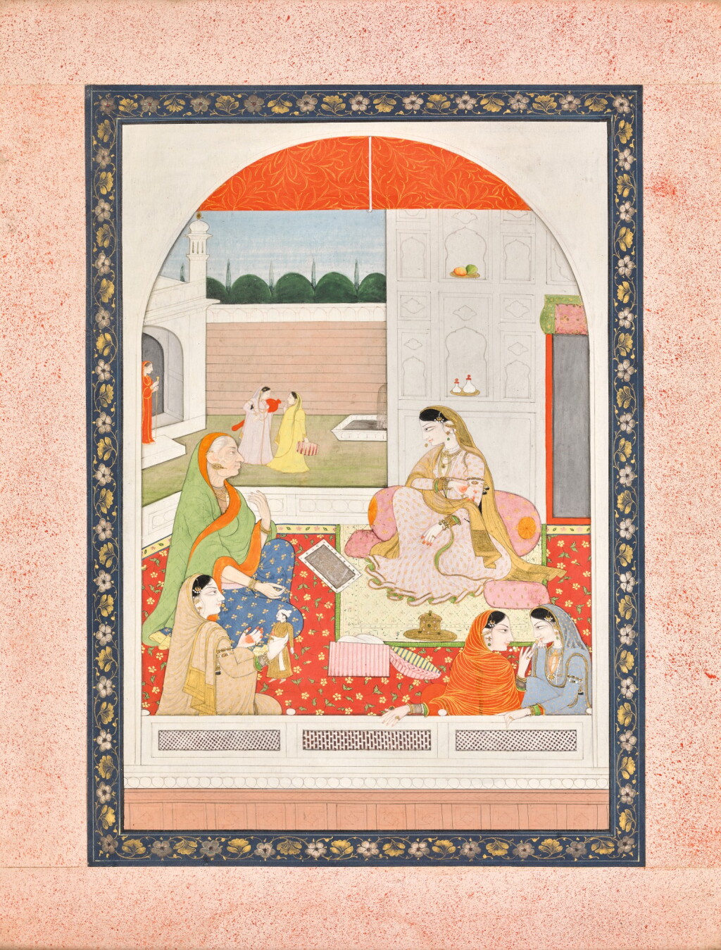 View full screen - View 1 of Lot 6. A NAYIKA WITH ATTENDANTS AND A DOLL, INDIA, PAHARI, EARLY 19TH CENTURY.