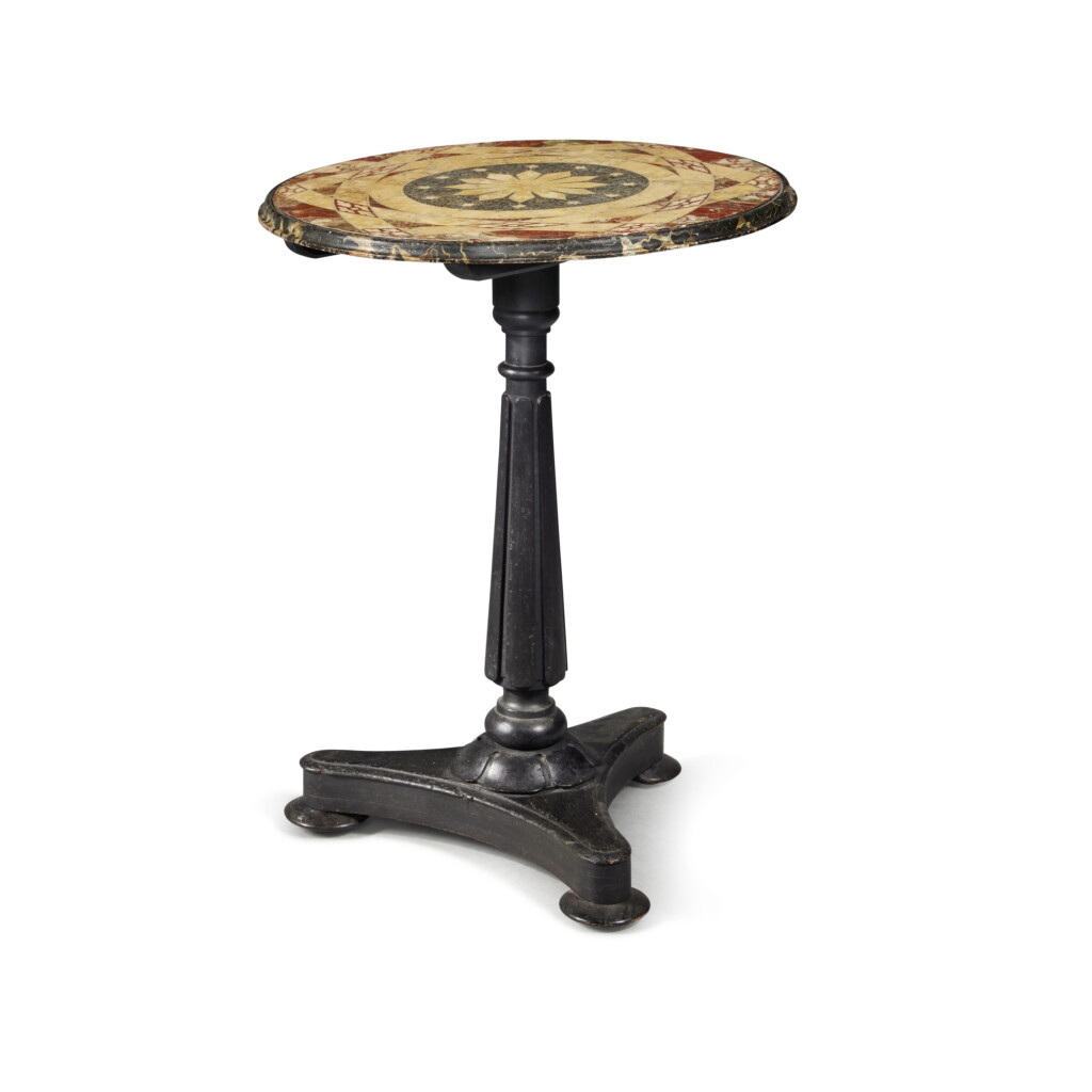 View full screen - View 1 of Lot 105. A William IV Ebonised and Painted Circular Tilt-Top Table, Circa 1830.