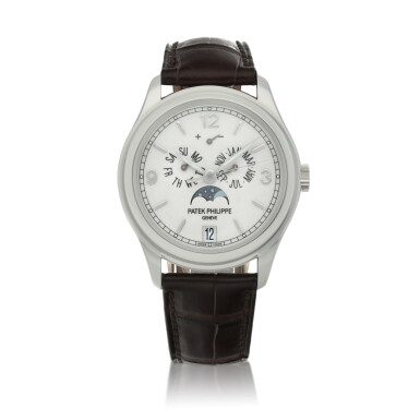 View full screen - View 1 of Lot 3. Ref. 5146G-001 White gold annual calendar wristwatch with moon phases and power reserve indication Circa 2007 | 百達翡麗 | 5146G-001型號白金年曆腕錶備月相及動力儲存顯示,年份約2007.