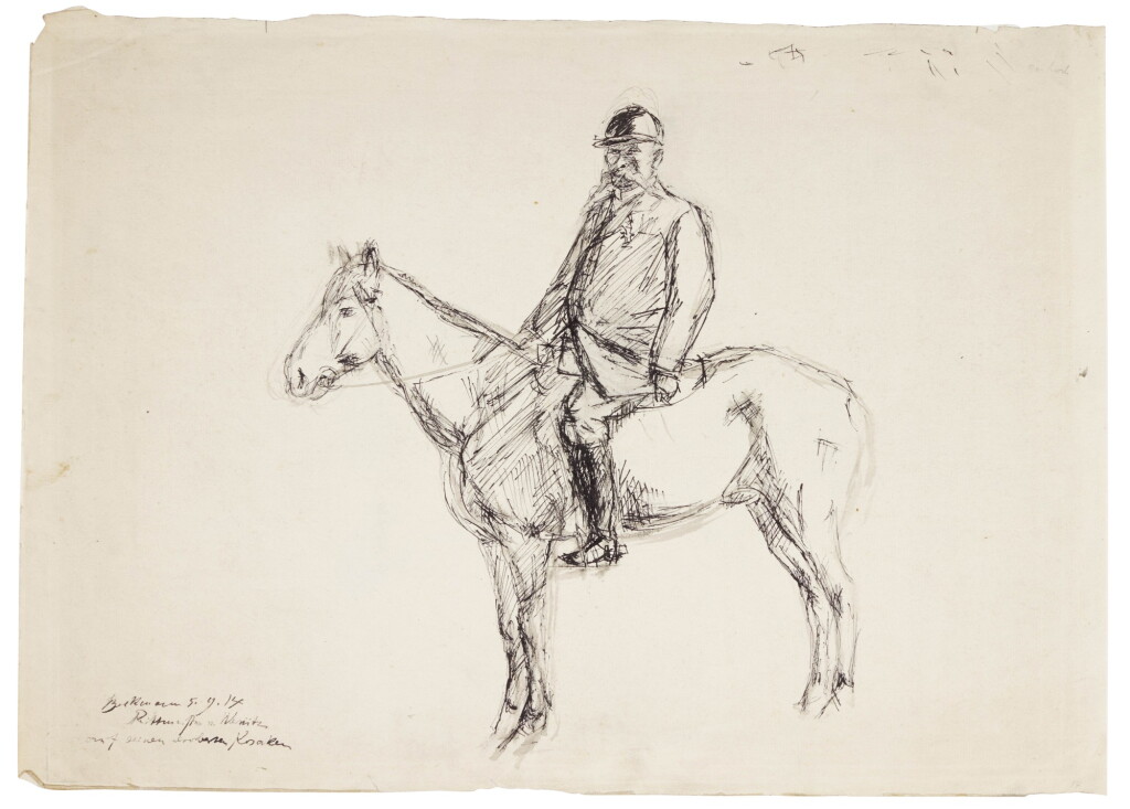 View full screen - View 1 of Lot 25. MAX BECKMANN | RITTMEISTER VON WERNITZ AUF SEINEM EROBERTEN KOSAKEN (PORTRÄT EINES REITERS MIT MILITÄRISCHER AUSZEICHNUNG (EISERNES KREUZ)) CAPTAIN OF WERNITZ ON HIS CONQUERED COSSACK HORSE (PORTRAIT OF A RIDER WITH MILITARY DECORATION (IRON CROSS)).