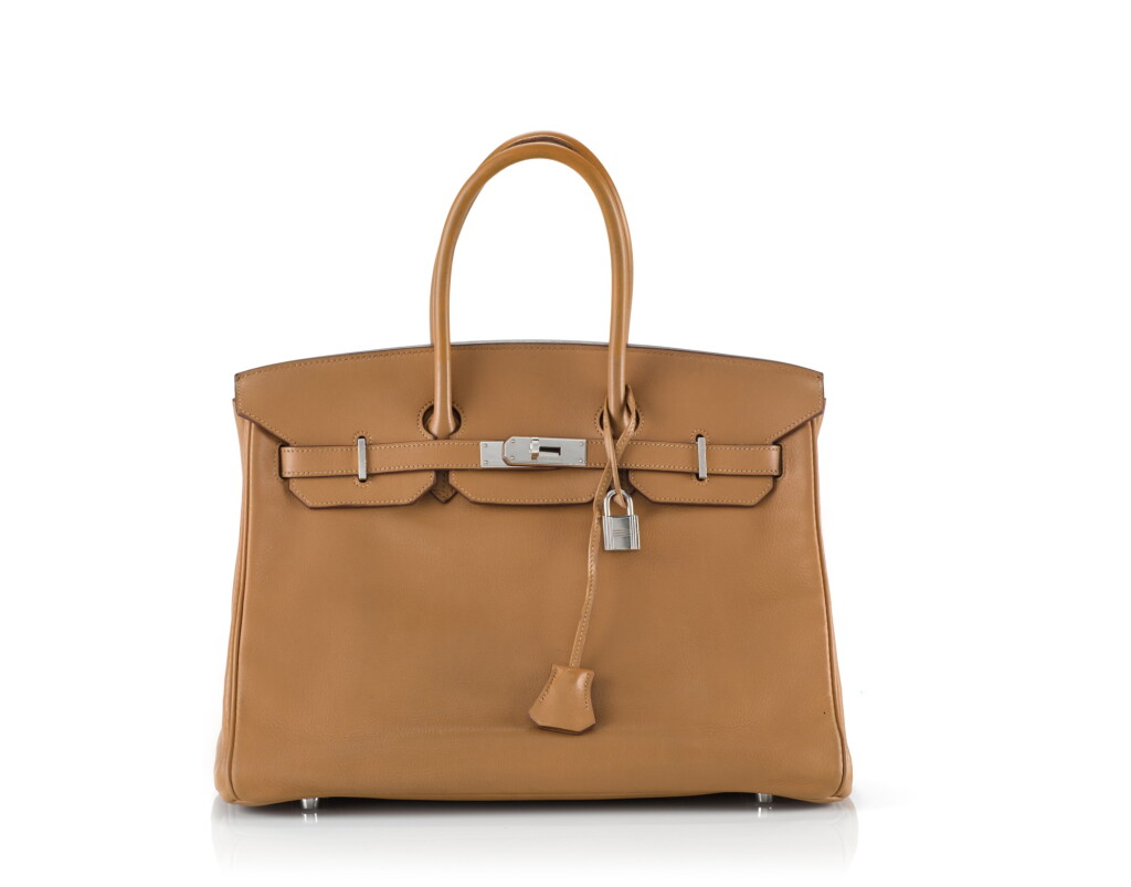 View full screen - View 1 of Lot 19. BIRKIN 35 NATURAL SABLE IN SWIFT LEATHER WITH PALLADIUM HARDWARE. HERMÈS, 2008 .