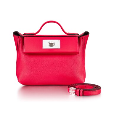 View full screen - View 1 of Lot 8321. Framboise and Rouge Sellier Evercolor Mini 24/24 Reverso Palladium Hardware, 2021 | 愛馬仕樹莓紅色拼紅色 Evercolor 小牛皮 Sellier 外縫迷你 24/24 Reverso 手袋,配鍍鈀金屬件,2021年.