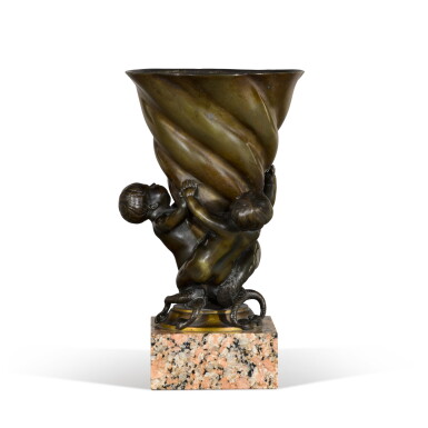 View full screen - View 1 of Lot 15. A FRENCH BRONZE AND PINK GRANITE VASE, BY HENRY DASSON, 1883.