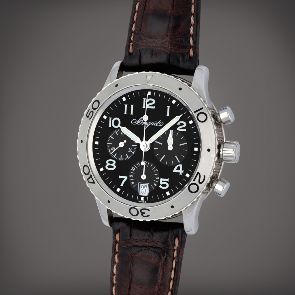 View full screen - View 1 of Lot 308. Type XX 'Transatlantique', Reference 3820 | A stainless steel chronograph wristwatch with date | Circa 2005.