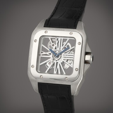 View full screen - View 1 of Lot 76. Santos 100, Reference 3202 | A limited edition palladium and white gold skeletonised wristwatch | Circa 2009.