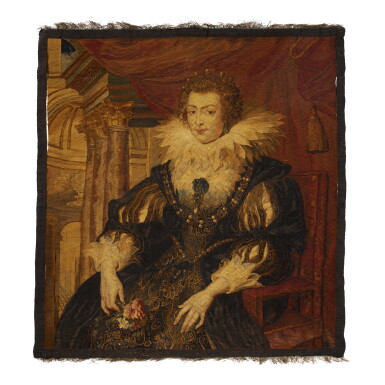View full screen - View 1 of Lot 244. A Flemish Tapestry Portrait of Anne of Austria, After Peter Paul Rubens Late 17th/ 18th century.