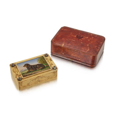 View full screen - View 1 of Lot 247. A Large Jewelled Gold and Micromosaic Presentation Table Snuff Box, the Micromosaic Attributed to Antonio Aguatti, Rome, Circa 1820, the Box by Vaillant, St. Petersburg, 1849.