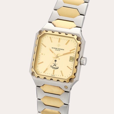 View full screen - View 1 of Lot 72. 222, Reference 46004/411 | A yellow gold and stainless steel wristwatch with Saudi Arabic Coat of Arms dial, date and bracelet | Circa 1978.