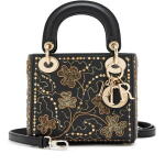 Black Leather and Gold Embroidered Mini Lady Dior Silver Hardware, 2018