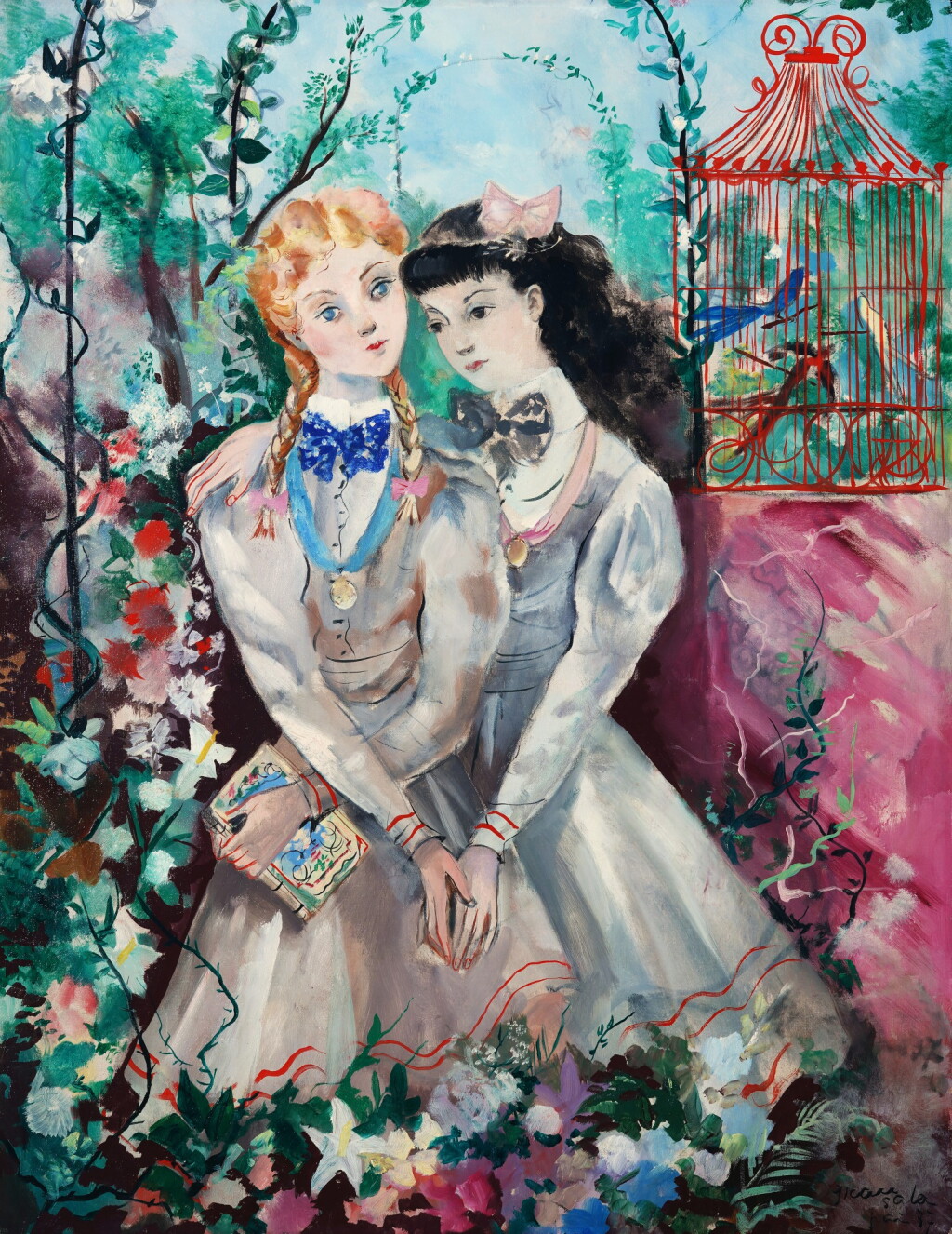 View full screen - View 1 of Lot 74. Les collégiennes dans le jardin, 1937.