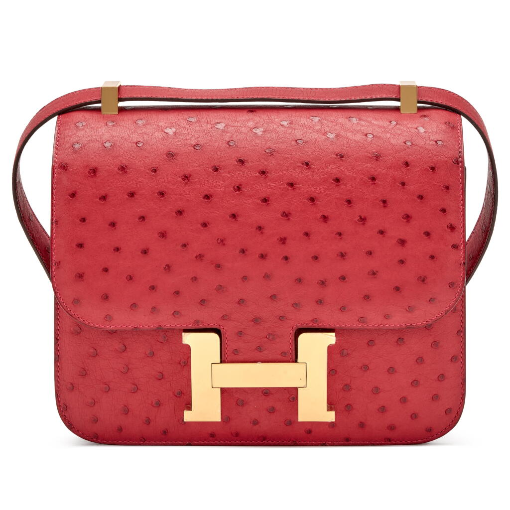 View full screen - View 1 of Lot 50. Rouge Vif Ostrich Constance 24 Gold Hardware, 2018.