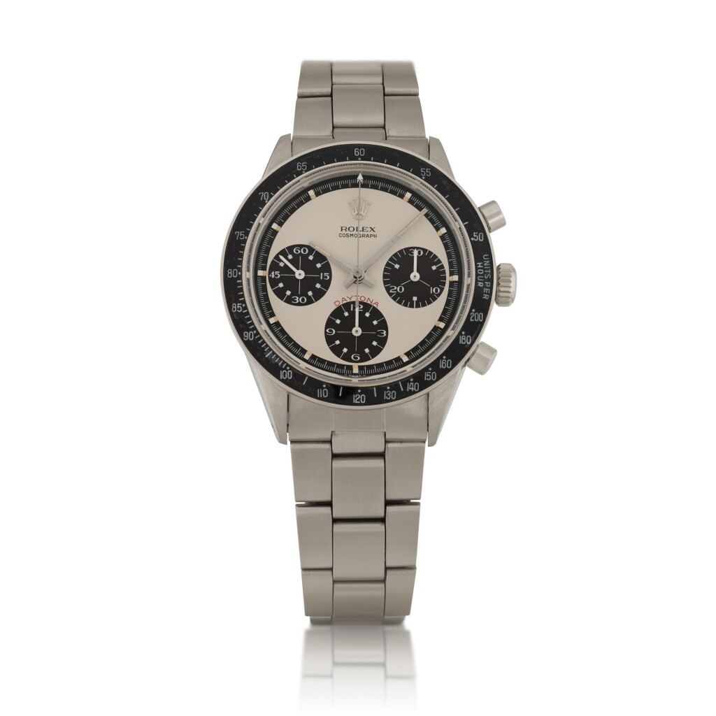 View full screen - View 1 of Lot 90. Tropical 'Paul Newman Panda' Daytona, Ref. 6264, Stainless steel chronograph wristwatch with bracelet Made in 1971 | 勞力士 | 6264型號「'Paul Newman Panda' Daytona」精鋼計時鍊帶腕錶,1971年製.