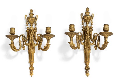View full screen - View 1 of Lot 88. A pair of Louis XVI gilt-bronze wall-appliques, circa 1780 | Paire d'appliques en bronze doré d'époque Louis XVI, vers 1780.