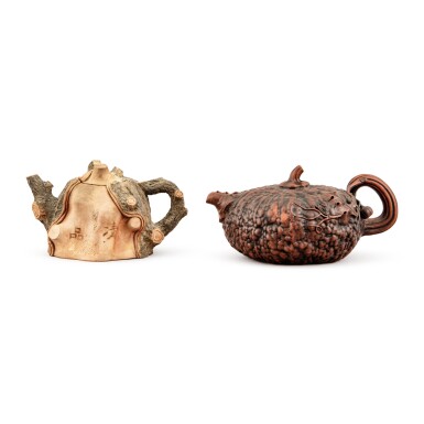 View full screen - View 1 of Lot 28. Two stoneware teapots and covers, 20th century.