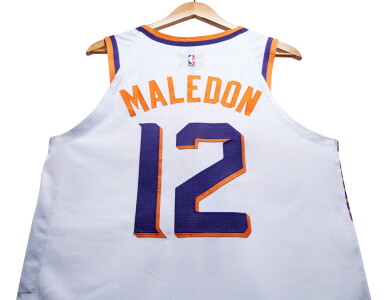 View full screen - View 1 of Lot 71. Theo Maledon 'Christmas Day' Phoenix Suns 2023-2024 Game Issued Association Edition Jersey.