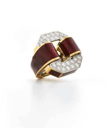 View full screen - View 1 of Lot 7. DAVID WEBB | DIAMOND AND ENAMEL 'TIRE' RING.
