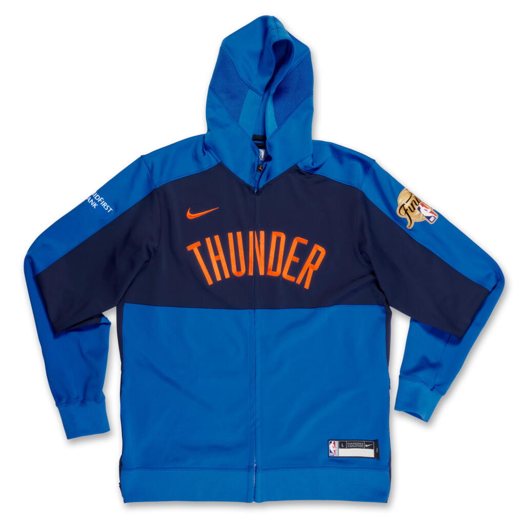 全螢幕檢視 - 查看60Aaron Wiggins Oklahoma City Thunder 2025 NBA Finals Game Issued Icon Edition Warmup Jacket | ‘Championship Run’的1