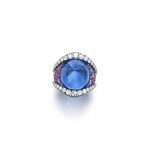 Superb sapphire, purple sapphire and diamond ring
