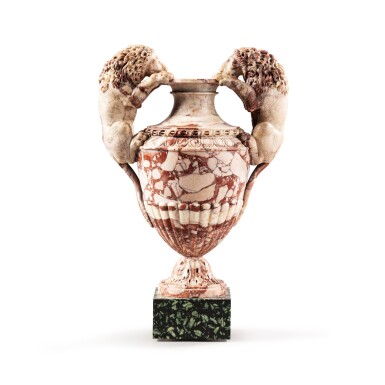 View full screen - View 1 of Lot 103. An Italian carved Breccia Corallina vase, circa 1780, in the manner of Ennemond Alexandre Petitot | Vase en breccia corallina, Italien, vers 1780, à la manière de Ennemond Alexandre Petitot.