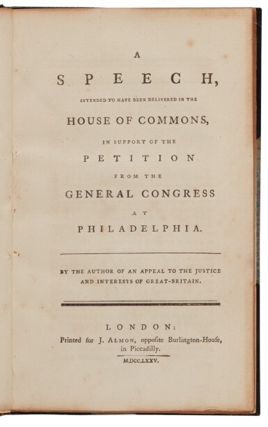 View full screen - View 1 of Lot 122. Lee, Arthur | "A review of the causes and progress of the American contest".
