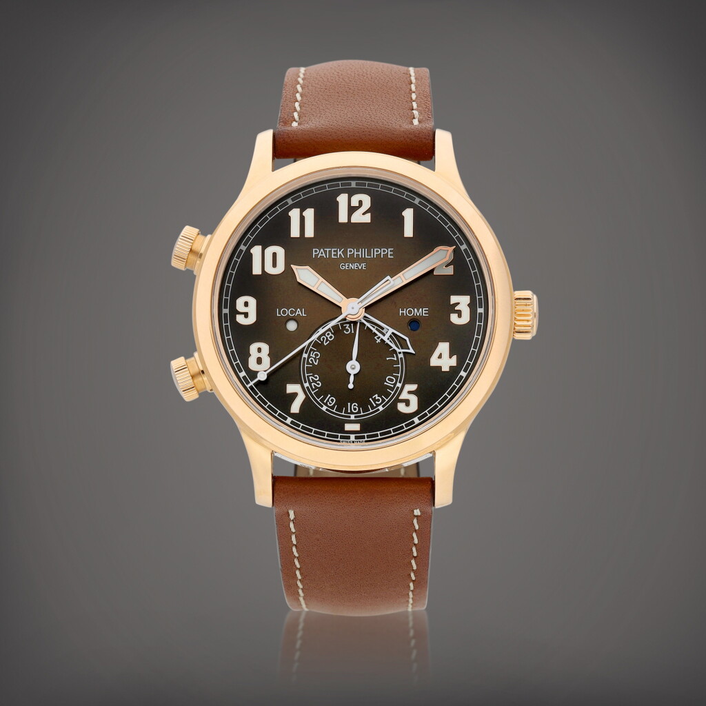 View full screen - View 1 of Lot 2137. Calatrava Pilot Travel Time, Reference 5524 | A pink gold dual time zone wristwatch with date and day and night indication, Circa 2020 | 百達翡麗 | CALATRAVA PILOT TRAVEL TIME 型號5524 | 粉紅金兩地時間腕錶,備日期及晝夜顯示,約2020年製.