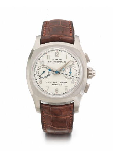 View full screen - View 1 of Lot 15. GIRARD-PERREGAUX | A WHITE GOLD AUTOMATIC SPLIT SECONDS CHRONOGRAPH WRISTWATCH WITH REGISTERS CIRCA 2000.
