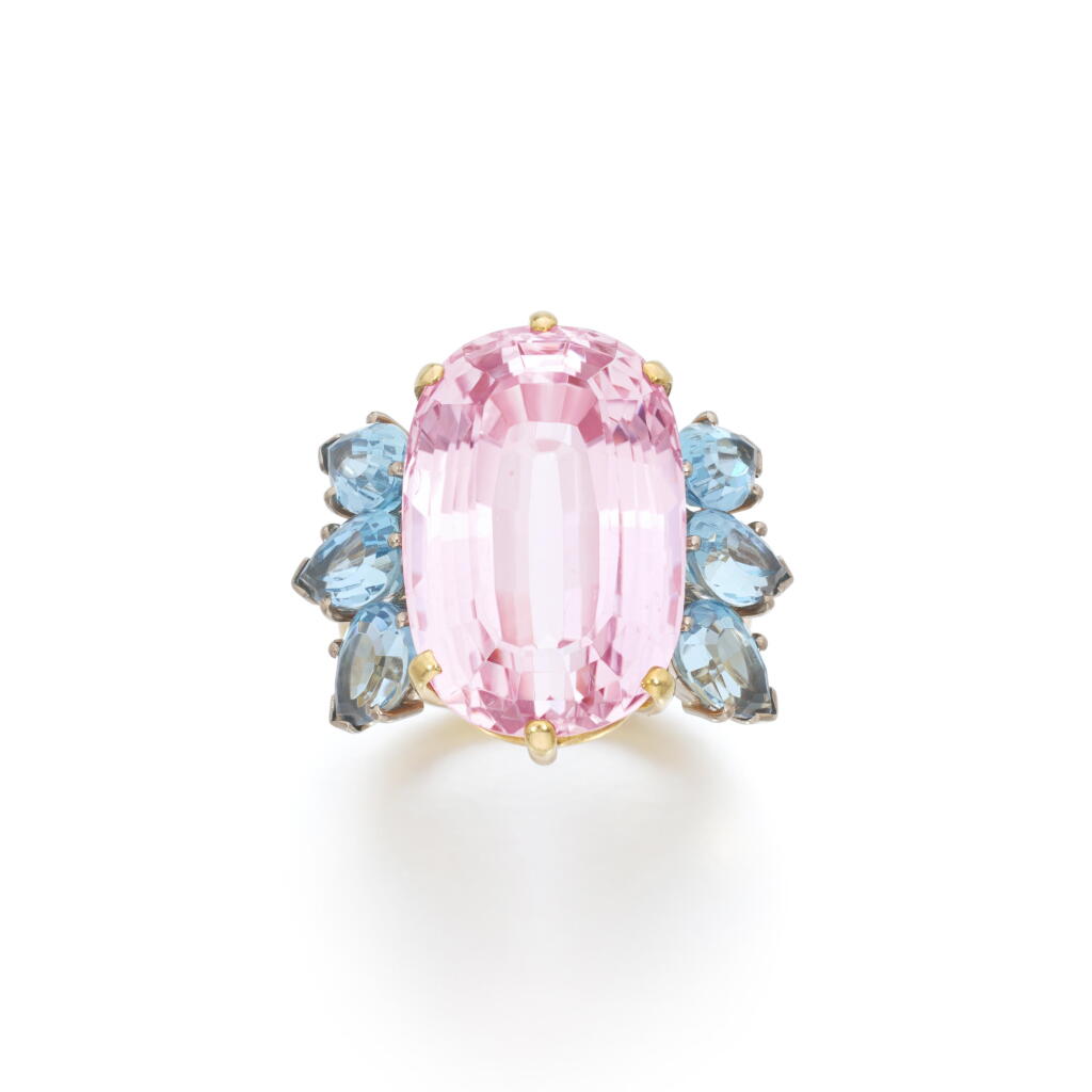 View full screen - View 1 of Lot 1208. Kunzite and aquamarine ring.