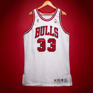 View full screen - View 1 of Lot 38. Scottie Pippen Chicago Bulls 1996 NBA Finals Championship Clinching Game Worn Jersey | Matched to 3 NBA Finals Games | Matched to 7 Other 1996 NBA Playoff Games | 72 Win Season | 10 Total Playoff Wins | 3 Double-Doubles.