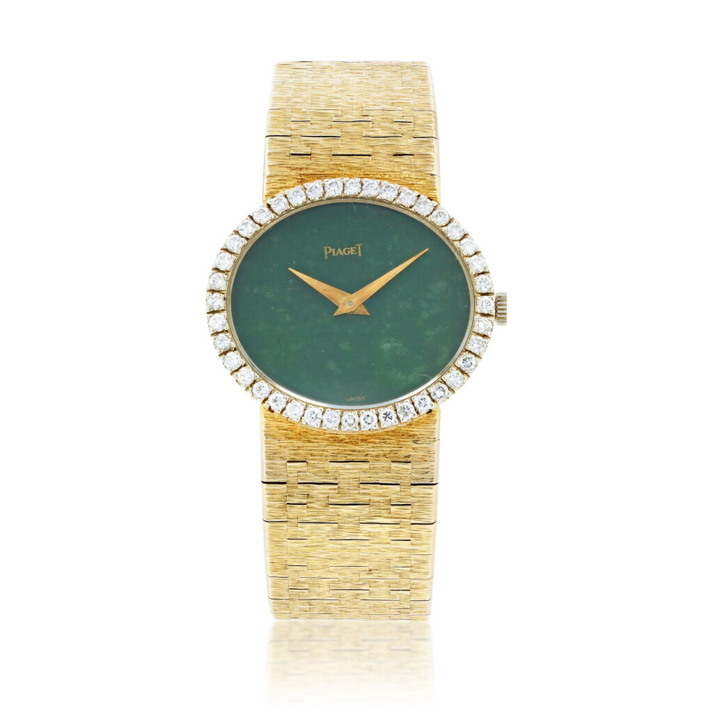 Voir en plein écran - Voir 1 du lot 768. Piaget | Montre bracelet de dame or et néphrite, ref. 9804A6 | Lady's gold and nephrite bracelet watch, ref. 9804A6.