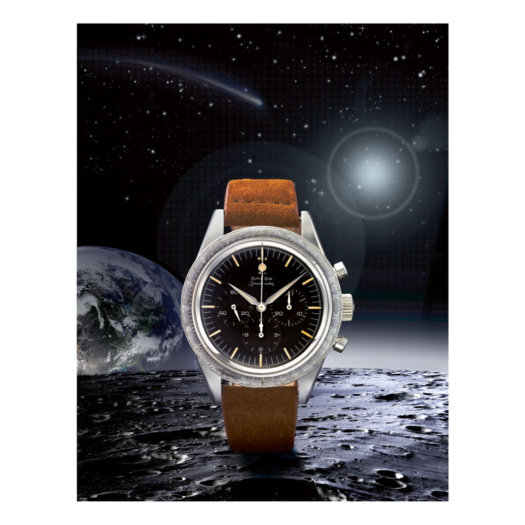 View full screen - View 1 of Lot 3. OMEGA | SPEEDMASTER REF 2998-1, A STAINLESS STEEL CHRONOGRAPH WRISTWATCH, MADE IN 1959 .