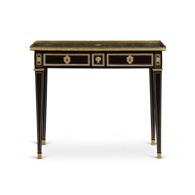 View full screen - View 1 of Lot 87. A Napoleon III Gilt-Bronze Mounted Pewter, Engraved Bone and Brass Inlaid Boulle Marquetry Ebony Side Table, Third Quarter 19th Century.